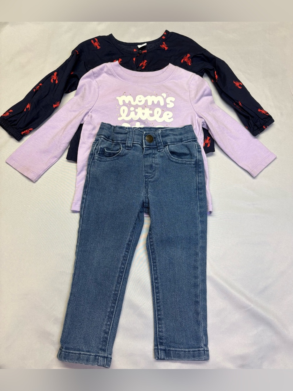 Old Navy Lilac Long-Sleeve Tee with Navy Lobster Print Layering Top 18-24 months
